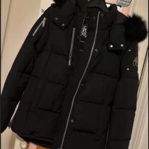 Moose Knuckles Black Puffer Jacket with Fur Hood